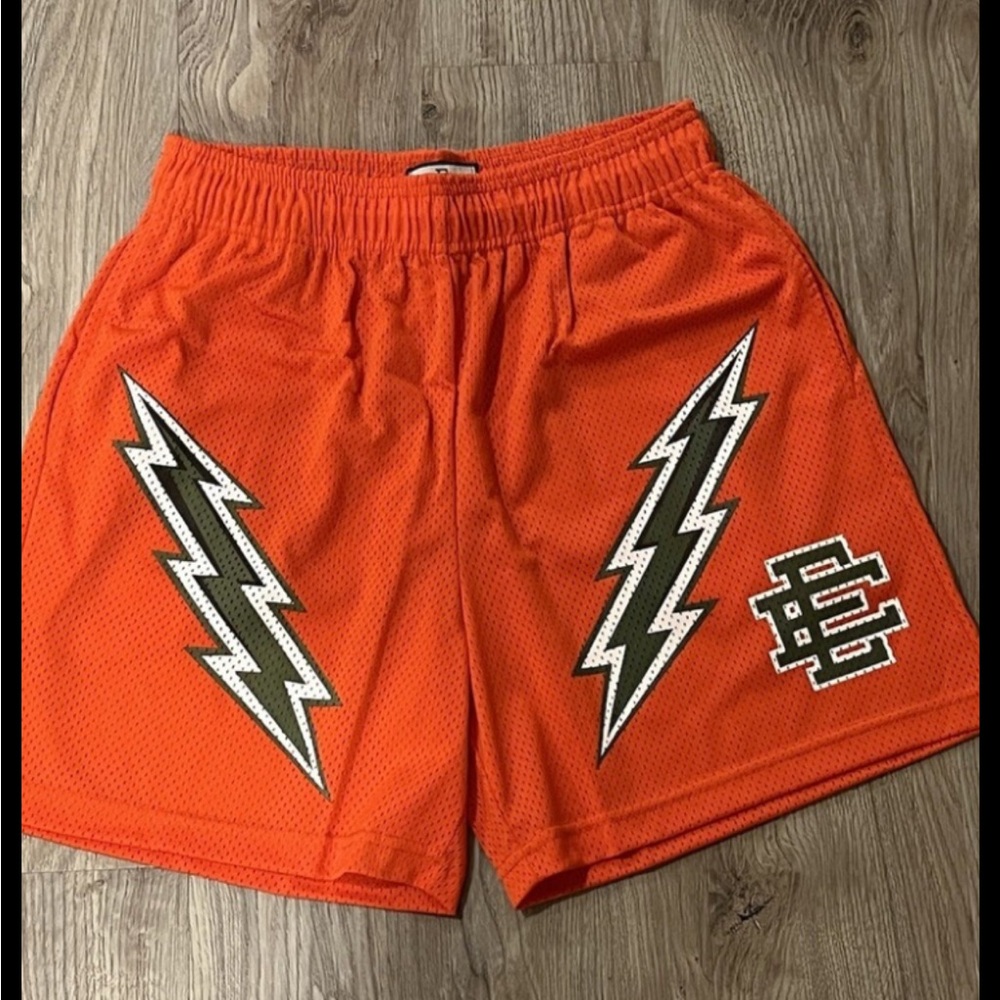 Eric Emanuel EE Orange Lightning Bolt Mesh Basketball Shorts